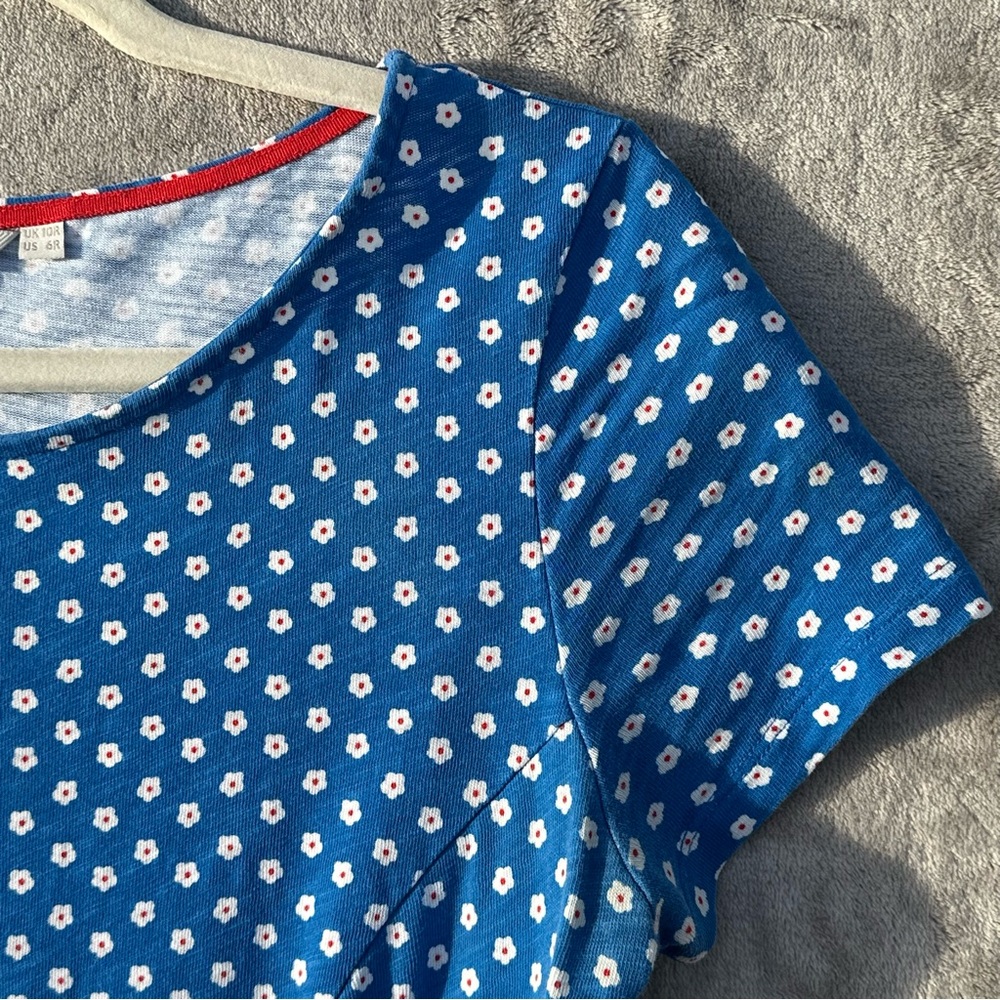 Boden Daisy Print Phoebe Cotton Sheath Dress US 6 Blue Pockets Knee Length Polka - Picture 9 of 15